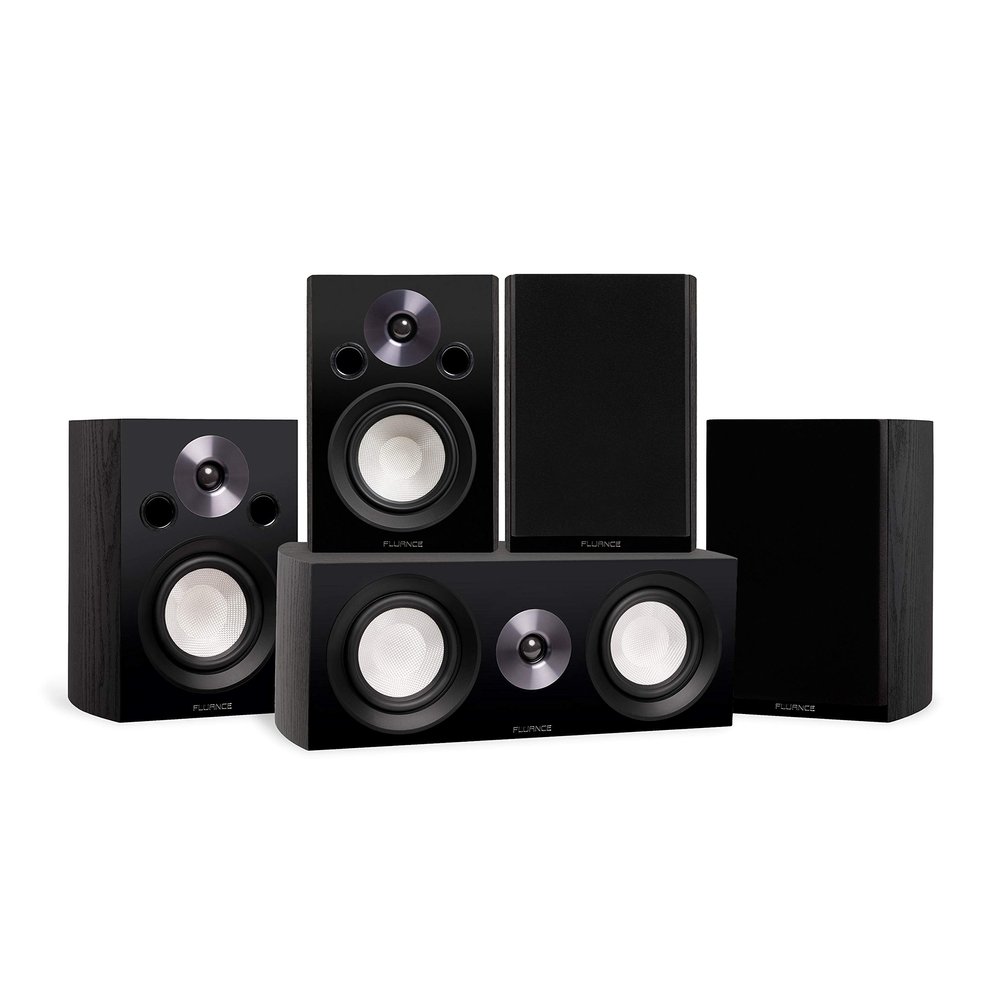 Fluance Reference Compact Surround Sound Home Theater 5.0 Channel Speaker System Including 2-Way Bookshelf, Center Channel and Rear Surround Speakers - Black Ash (X850BC)