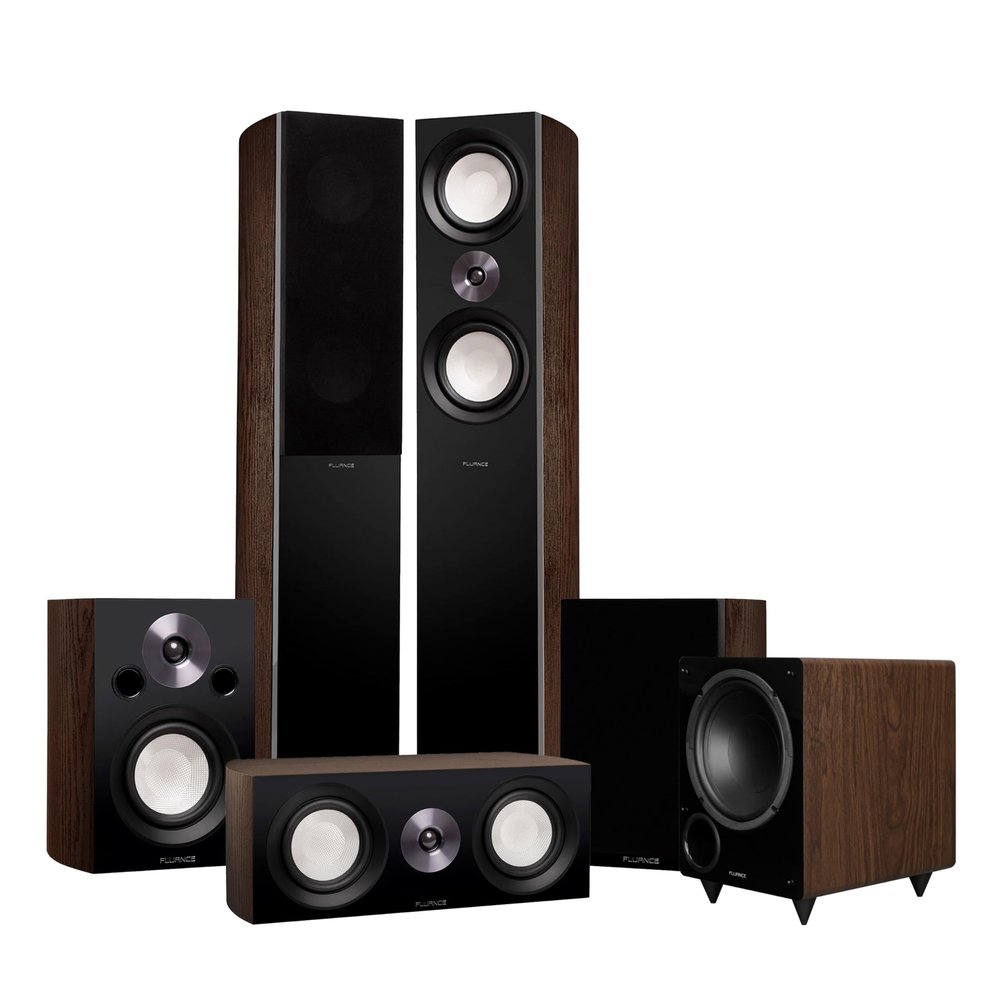 Fluance Reference Surround Sound Home Theater 5.1 Channel Speaker System Including 3-Way Floorstanding Towers, Center Channel, Bookshelf Surrounds and DB10 Subwoofer - Natural Walnut (X851WR)