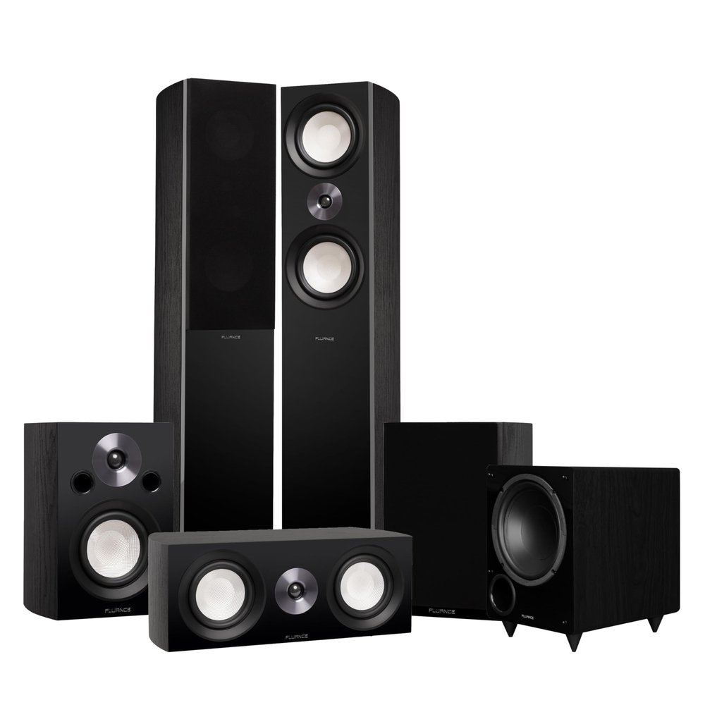 Fluance Reference Surround Sound Home Theater 5.1 Channel Speaker System Including 3-Way Floorstanding Towers, Center Channel, Bookshelf Surrounds and DB10 Subwoofer - Black Ash (X851BR)