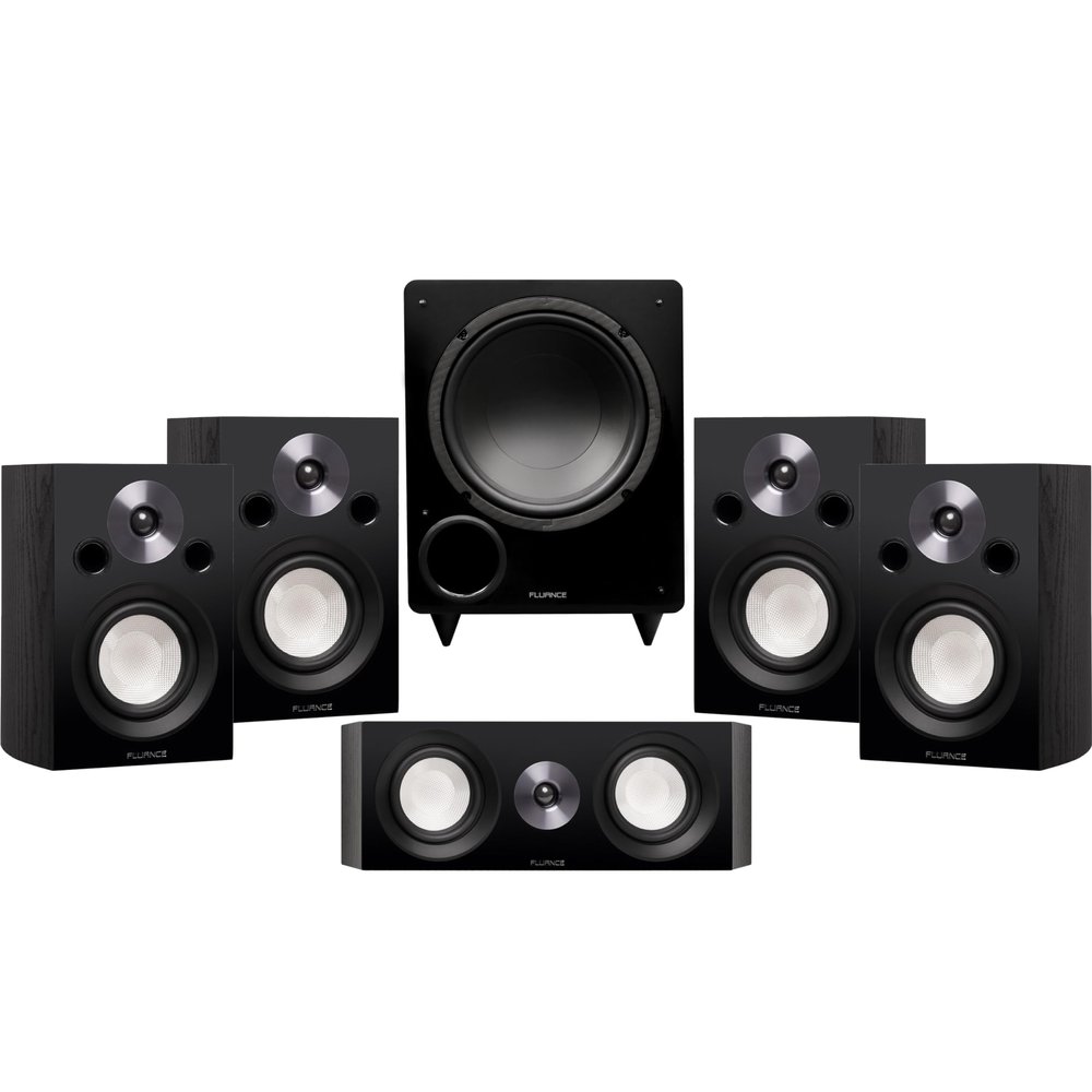 Fluance Reference Compact Surround Sound Home Theater 5.1 Channel Speaker System Including 2-Way Bookshelf, Center Channel, Rear Surround Speakers and DB10 Subwoofer - Black Ash (X851BC)