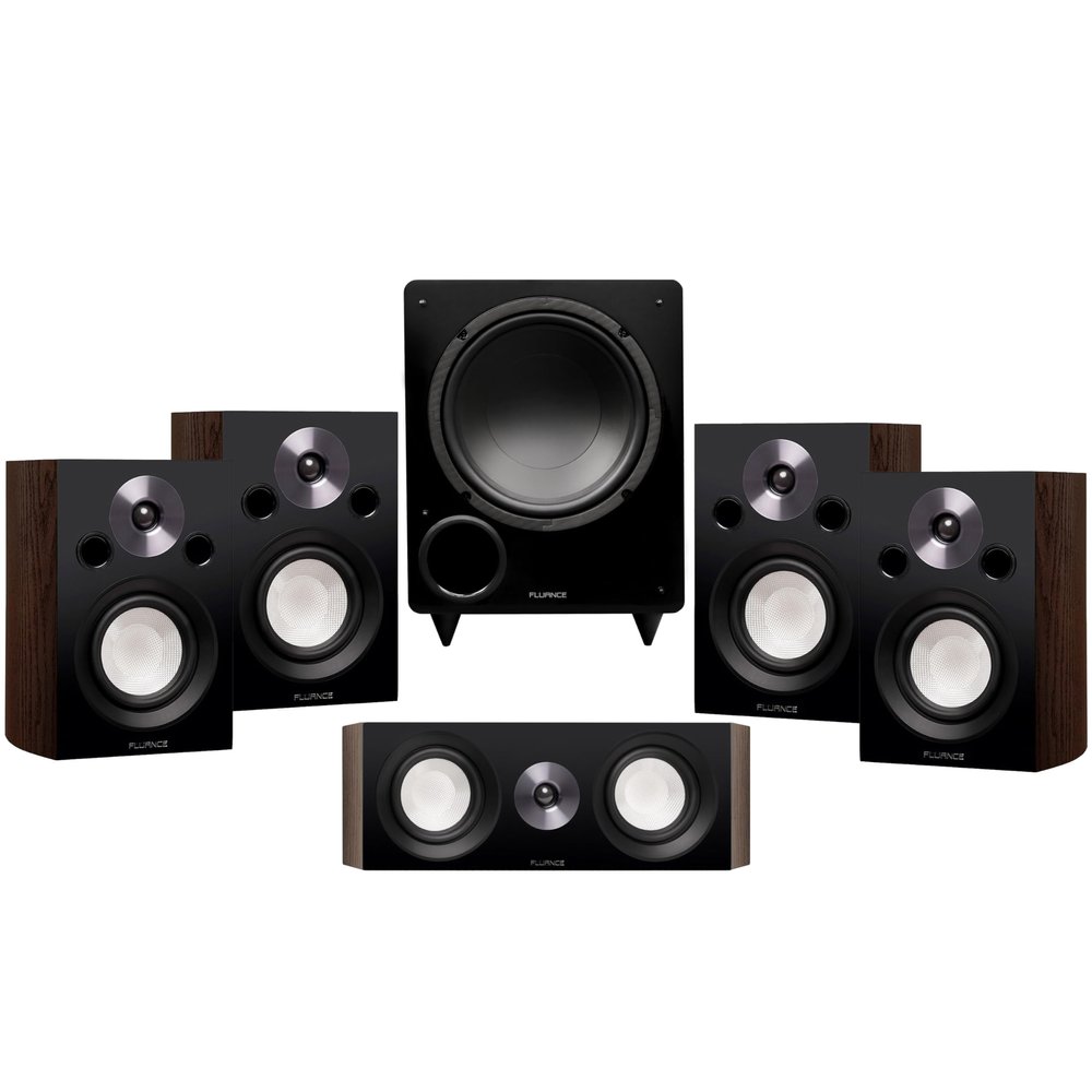Fluance Reference Compact Surround Sound Home Theater 5.1 Channel Speaker System Including 2-Way Bookshelf, Center Channel, Rear Surround Speakers and DB10 Subwoofer - Natural Walnut (X851WC)