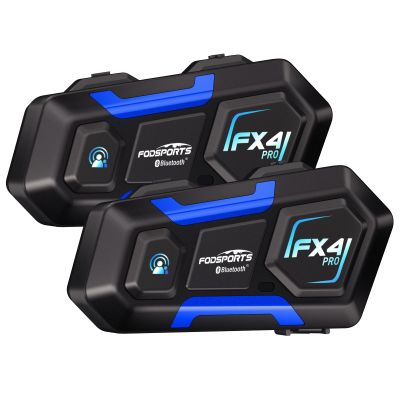 Fodsports FX4 Pro 4-Rider Motorcycle Helmet Communication System, 1200m Bluetooth Intercom, IP65 Waterproof Helmet Headset with Universal Pairing/Hi-Fi Music/FM Radio/Auto Call/2 Type Mics, 2 Pack