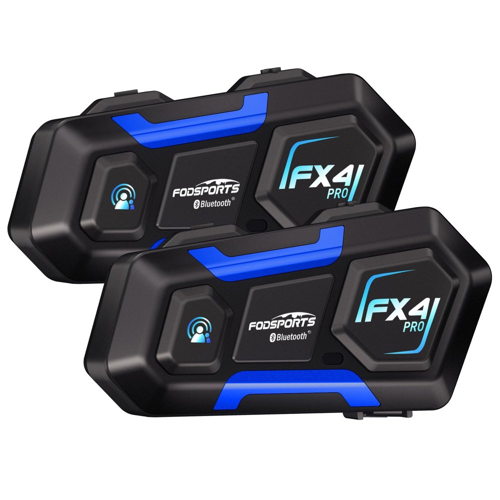 Fodsports FX4 Pro 4-Rider Motorcycle Helmet Communication System, 1200m Bluetooth Intercom, IP65 Waterproof Helmet Headset with Universal Pairing/Hi-Fi Music/FM Radio/Auto Call/2 Type Mics, 2 Pack
