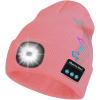 Bosttor Bluetooth Beanie Hat with Light, Headlamp Cap with Headphones and Built-in Speaker Mic, Gifts for Men Women Teen Pink view 1