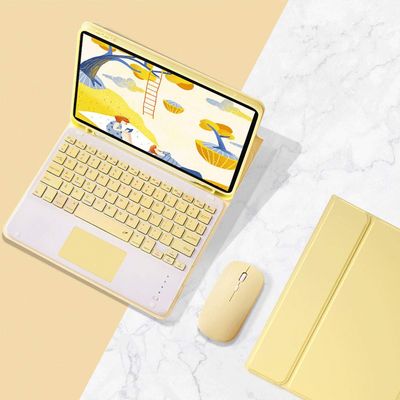 2019 7th Gen iPad 10.2 inch Keyboard case with touchpad Built-in Pencil Holder Fashionable Ultra-Thin Magnetic Separation Wireless Bluetooth Keyboard with Mouse (iPad 10.22019, Yellow+Mouse)