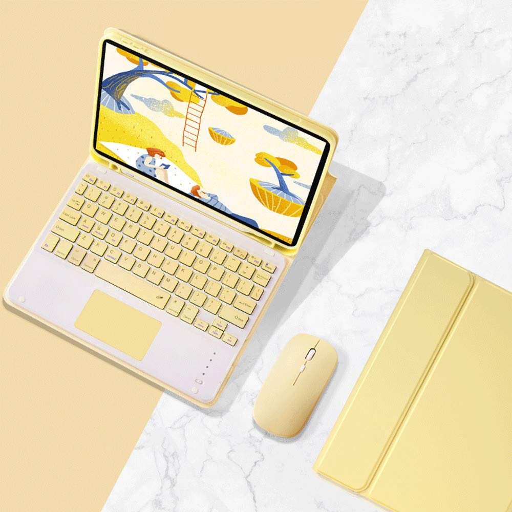 2019 7th Gen iPad 10.2 inch Keyboard case with touchpad Built-in Pencil Holder Fashionable Ultra-Thin Magnetic Separation Wireless Bluetooth Keyboard with Mouse (iPad 10.22019, Yellow+Mouse)