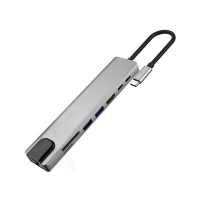 Dyllutrwhe 8 in 1 Multifunctional Type-C to 4K HDMI/Gigabit Ethernet/USB 3.0/PD Fast Charging Hub Adapter Silver
