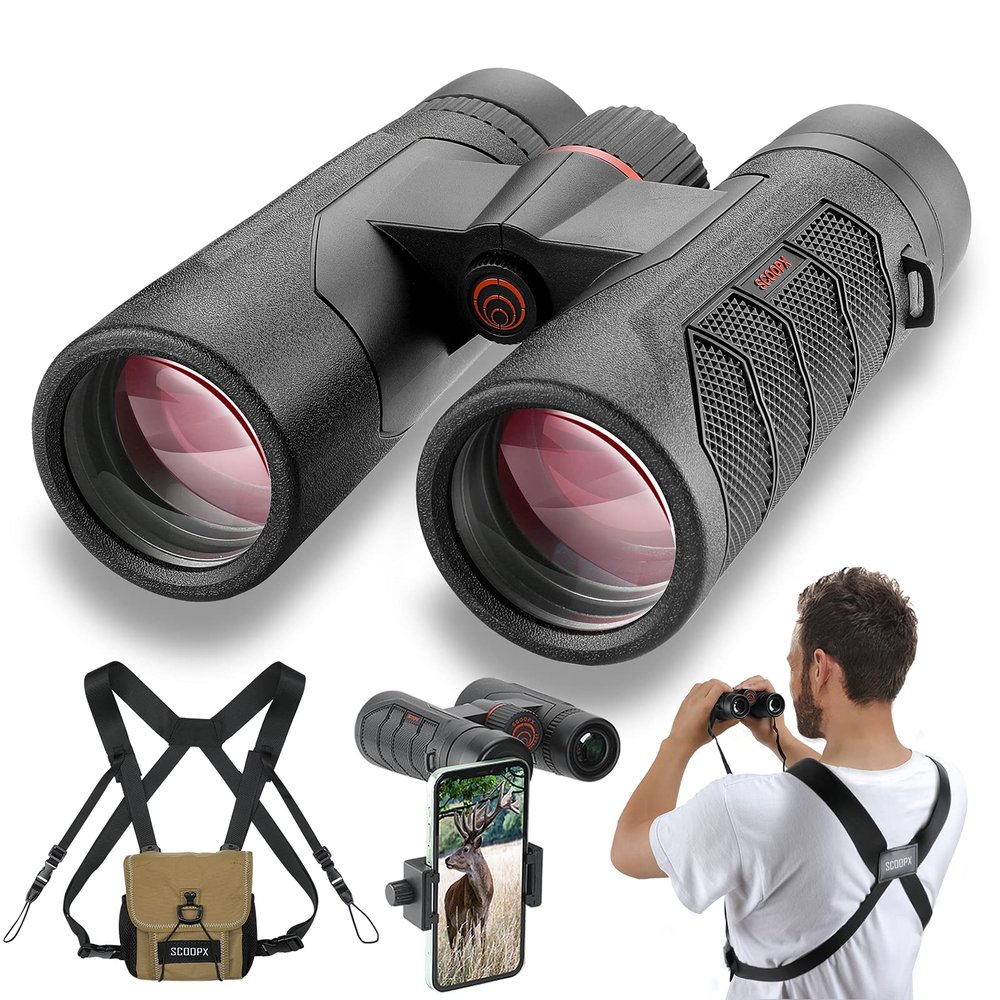 10x42 Ultra HD Binoculars with Phone Adapter and Harness - 24mm Large View Eyepiece, Edge-to-Edge Sharpness, 6.5 Wide Angle Field of View - Lightweight Waterproof Binoculars for Bird Watching Huntin1