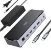 USB C Docking Station 3 Monitors Laptop Dock Dual Monitor with 2 HDMI DisplayPort 4K144Hz,USB A 2.0/3.0,USB C 3.1 10Gbps&30W Output,Ethernet,MicroSD&SD,Audio&Mic,150W DC Power for Dell/Lenovo/HP view 1
