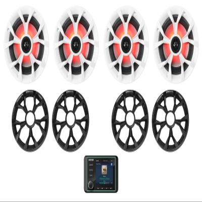KICKER KMC5 Marine Digital Media Receiver w/Bluetooth/USB+(4) 6.5" LED Speakers