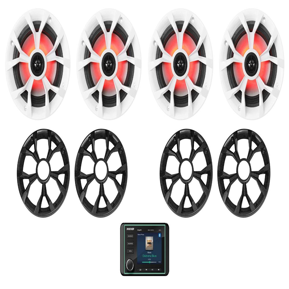 KICKER KMC5 Marine Digital Media Receiver w/Bluetooth/USB+(4) 6.5" LED Speakers