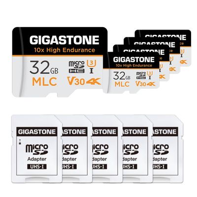 [10x High Endurance] GIGASTONE Industrial 32GB MLC Micro SD Card 5-Pack, 4K Video Recording, Security Cam, Dash Cam, Surveillance Compatible 95MB/s, U3 C10, with Adapter [5-Yrs Free Data Recovery]