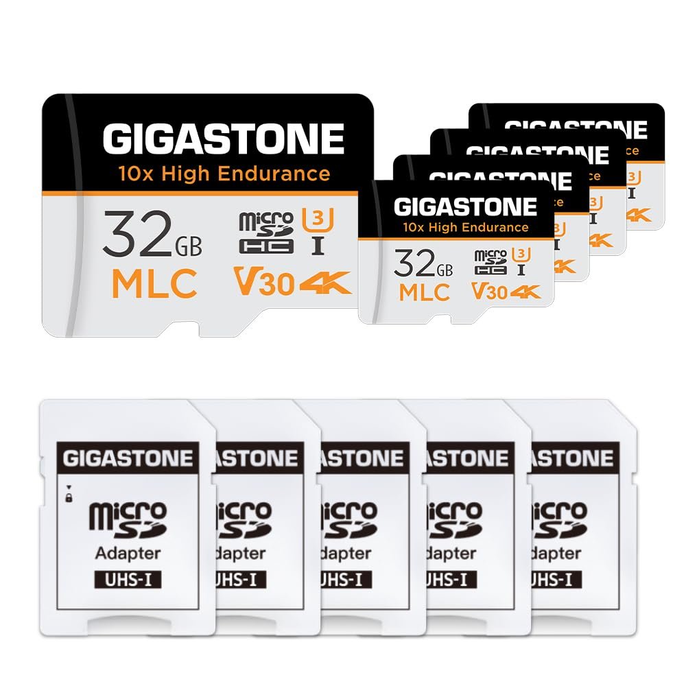[10x High Endurance] GIGASTONE Industrial 32GB MLC Micro SD Card 5-Pack, 4K Video Recording, Security Cam, Dash Cam, Surveillance Compatible 95MB/s, U3 C10, with Adapter [5-Yrs Free Data Recovery]