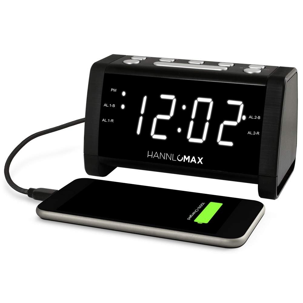 HANNLOMAX HX-147CR Alarm Clock Radio, PLL FM Radio, 1.4" White LED Display, USB Port for 2.1A Charging, Aux-in, AC Power Operation only.