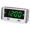 HANNLOMAX HX-146CR Alarm Clock Radio, PLL FM Radio, Dual Alarm, 1.2" Green LED Display, Bluetooth, USB Ports for Charging and MP3 Playback (Silver) view 1