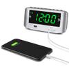 HANNLOMAX HX-146CR Alarm Clock Radio, PLL FM Radio, Dual Alarm, 1.2" Green LED Display, Bluetooth, USB Ports for Charging and MP3 Playback (Silver) view 2