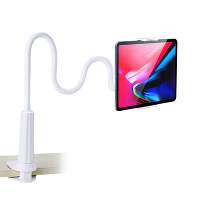 ZUSLAB Tablet Cell Phone Adjustable Universal Gooseneck Bed Lazy Holder Stand Mount - Flexible Arm 360 Mount Clip Bracket White