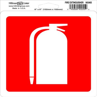Hillman Group 843465 6 x 6 in. Red & White Fire Extinguisher Self Adhesive Sign - 6 Piece