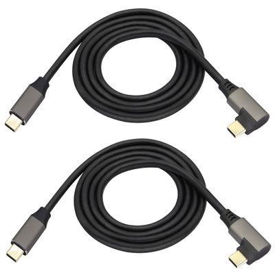 AAOTOKK 90 Degree Type C 3.1 Extension Cable 4K@60Hz Right&Left Angle Type C 3.1 USB Male to Male Connector Cable Supports Charging,Data,Audio,Video Cable,Compatible Samsung S10 S8, MacBook(1M/2Pack)