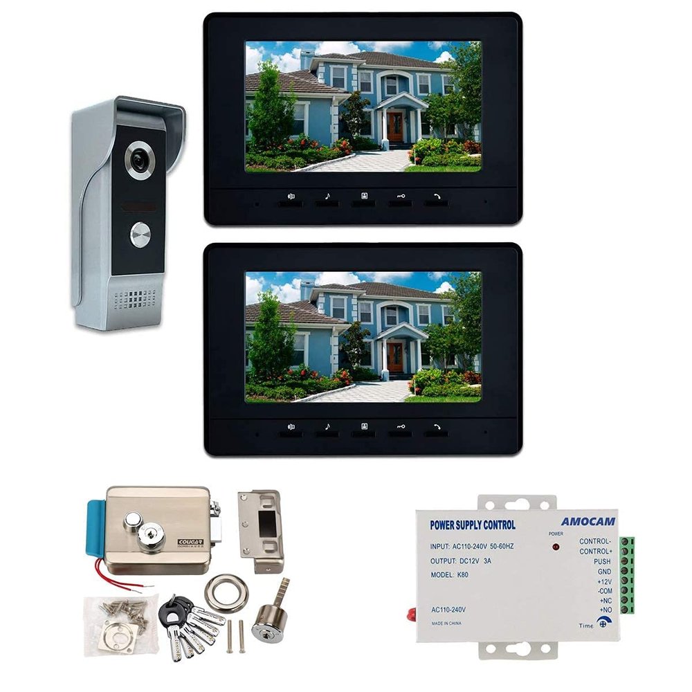 AMOCAM Apartment Video Intercom System and Electric Control Door Lock and 12V Power Supply Control for Home Villa Apartment