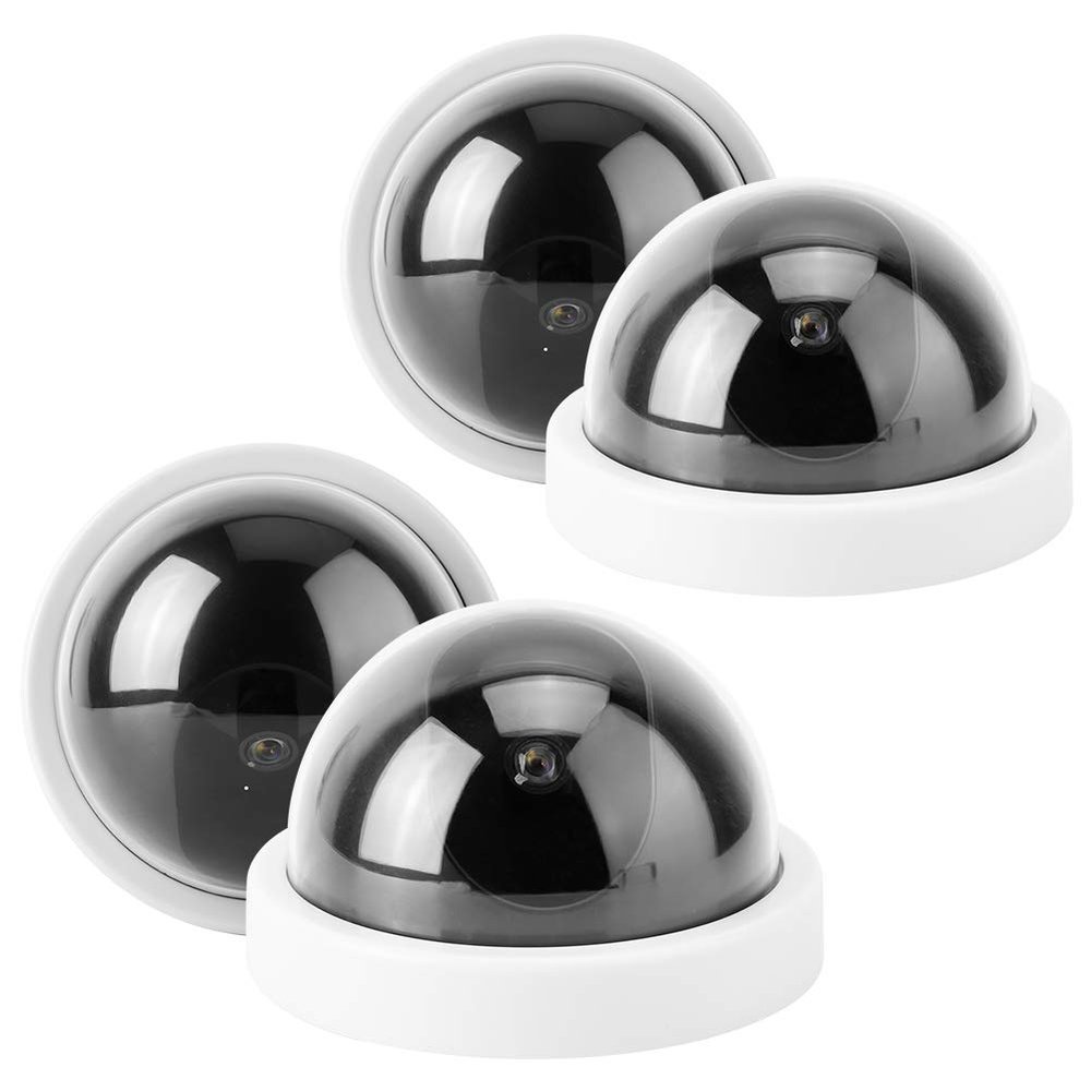 A sixx Hemisphere Camera Fake Camera, with Flashing Led Light Dummy Fake Dome Camera Dummy Fake Camera, 4pcs for Supermarkets, Hotels(White)