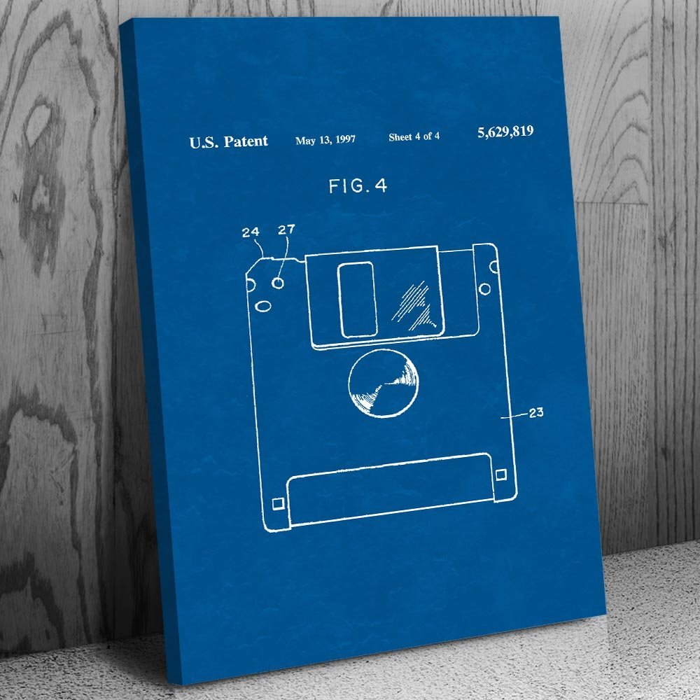 Patent Earth Floppy Disk Canvas Print, Programmer Gift, Computer Science Art, IT Tech Gift, Floppy Disk Art Print, Computer Decor Blueprint (18 inch x 24 inch)