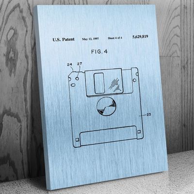 Patent Earth Floppy Disk Canvas Print, Programmer Gift, Computer Science Art, IT Tech Gift, Floppy Disk Art Print, Computer Decor Blue Steel (18 inch x 24 inch)