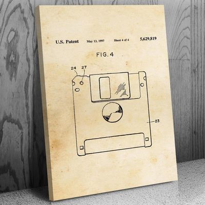 Patent Earth Floppy Disk Canvas Print, Programmer Gift, Computer Science Art, IT Tech Gift, Floppy Disk Art Print, Computer Decor Vintage Paper (16 inch x 20 inch)