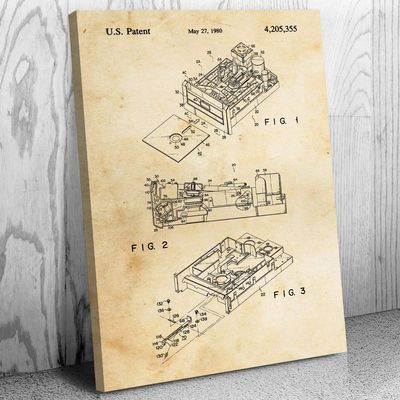 Patent Earth Floppy Disk Drive Canvas Print, Computer Science Art, Programmer Gift, Disk Drive Art Print, Computer Lab Art Vintage Paper (18 inch x 24 inch)