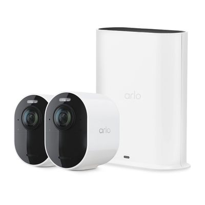 Arlo Ultra 2 Spotlight Camera 4K HDR (2 Cameras, SmartHub Included & Required) | Wireless Home Security Camera | Color Night Vision, Motion Sensor, 180 View, 2-Way Audio, White