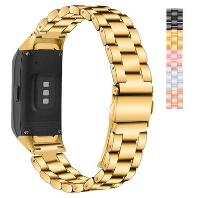 Compatible with Samsung Galaxy Fit 2019 Bands, Replacement Classy Wristband Smart Watch Stainless Steel Adjustable Accessory Bands Strap with Install Tools for Galaxy SM-R370 Smartwatch (Gold)