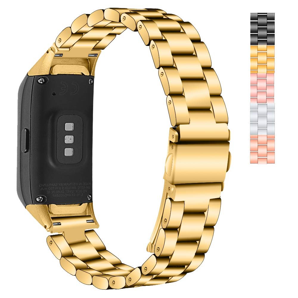 Compatible with Samsung Galaxy Fit 2019 Bands, Replacement Classy Wristband Smart Watch Stainless Steel Adjustable Accessory Bands Strap with Install Tools for Galaxy SM-R370 Smartwatch (Gold)