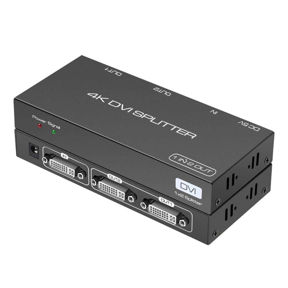 DVI Splitter 1 in 2 Out 2 Port DVI Dual Monitors Distribution Duplicator Video Splitter Support EDID Management Resolution up to 4K30Hz for PC Laptop DVR Projector HDTV
