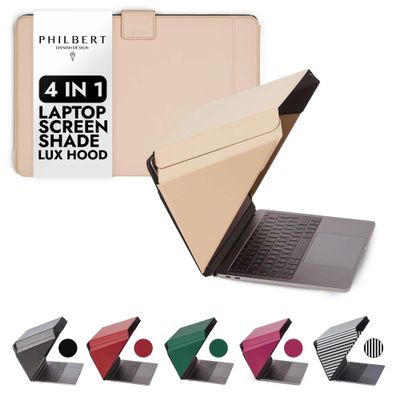 Philbert Danish Design 4-in-1 Laptop Sun Shade Lux Hood - Screen Shade, Privacy Screen, Heat Protection, Contrast Enhancement - Fits 15"-16 Laptops, Self-Standing Cover with Pocket - Beige