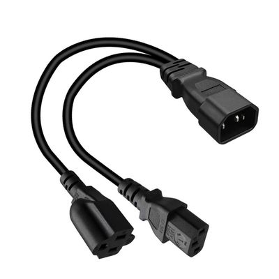 Toptekits C14 to C13+NEMA 5-15R Y Splitter Power Cord, Single IEC 320 C14 Male to C13+Nema 5-15R Female Adapter Cable, 1ft, 18AWG, 10A 250V, Pure Copper, Black