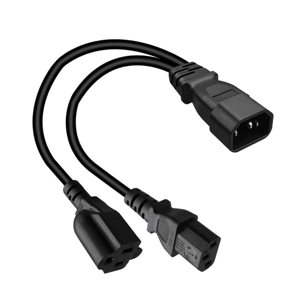Toptekits C14 to C13+NEMA 5-15R Y Splitter Power Cord, Single IEC 320 C14 Male to C13+Nema 5-15R Female Adapter Cable, 1ft, 18AWG, 10A 250V, Pure Copper, Black