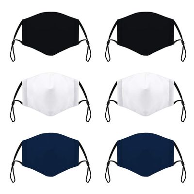 Elvoes 6 Pack Adults Printed Face Masks Solid Black White Blue Color Fashion Cloth Comfortable Adjustable Facial Decorations for Women and Men Indoor and Outdoor Use