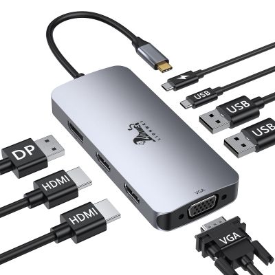 LIONWEI USB C Docking Station Dual Monitor, Laptop Docking Station 3 Monitors Quadruple Display with Dual 4K HDMI, DP, VGA, 100W PD, 3 USB C/A 2.0, Laptop Dock for Dell, Lenovo, HP, Surface