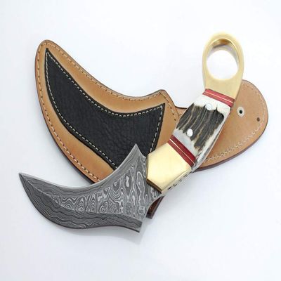Damascus KE-0518-HK Handmade Steel Karambit Knife with Stag Horn Handle With Sheath Outdoors Tools Hand Forged Hunting Knife/Cutting Tool/Camping/Bushcraft Knife