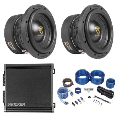 (2) Rockville W65K9D4 6.5" Car Audio Subwoofers+Kicker Mono Amplifier+Amp Kit