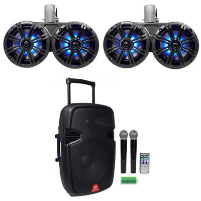 KICKER Pair 45KMTDC65 Dual 6.5" Marine Wakeboard Tower Speakers+Tailgate Speaker