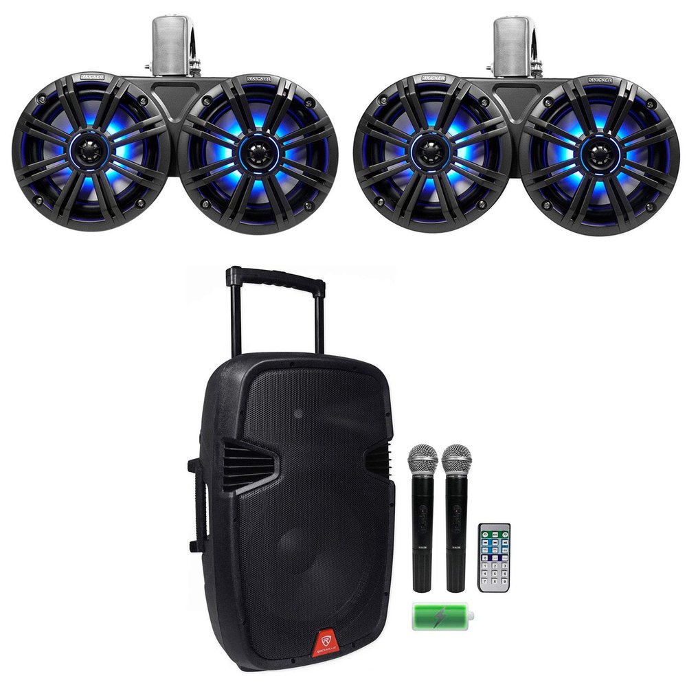 KICKER Pair 45KMTDC65 Dual 6.5" Marine Wakeboard Tower Speakers+Tailgate Speaker