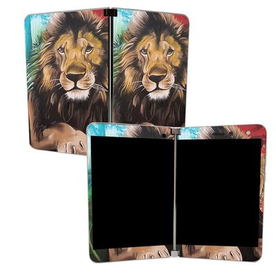 MightySkins Skin for Microsoft Surface Duo - Split Lion | Protective, Durable, and Unique Vinyl Decal wrap Cover | Easy to Apply, Remove, and Change Styles | Made in The USA