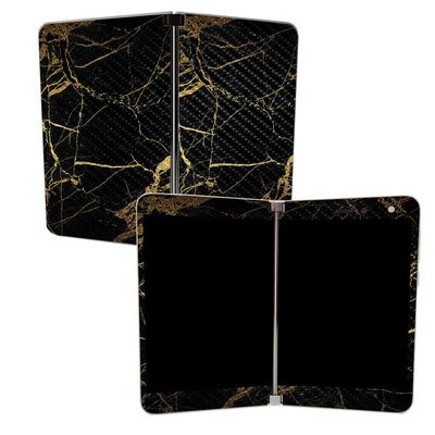MIGHTY SKINS Carbon Fiber Skin for Microsoft Surface Duo - Black Gold Marble | Protective, Durable Textured Carbon Fiber Finish | Easy to Apply | Made in The USA