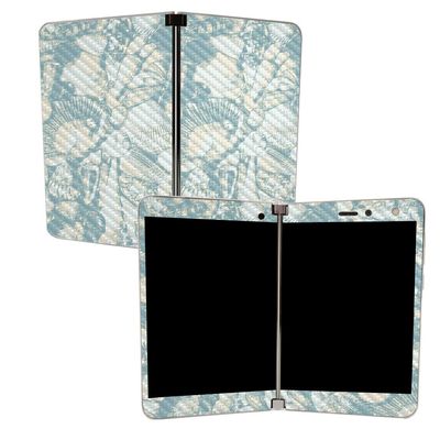 MIGHTY SKINS MightySkins Carbon Fiber Skin for Microsoft Surface Duo - Blue Seashells | Protective, Durable Textured Carbon Fiber Finish | Easy to Apply | Made in The USA