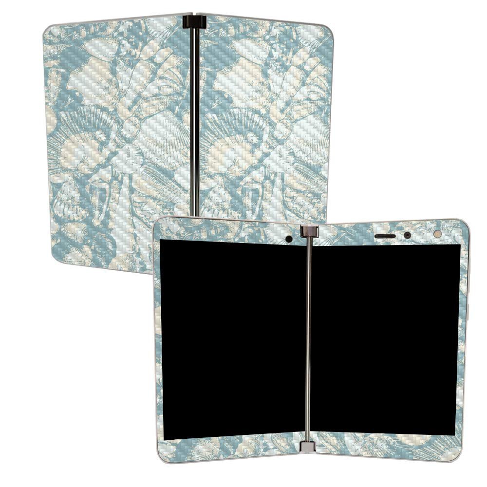 MIGHTY SKINS MightySkins Carbon Fiber Skin for Microsoft Surface Duo - Blue Seashells | Protective, Durable Textured Carbon Fiber Finish | Easy to Apply | Made in The USA