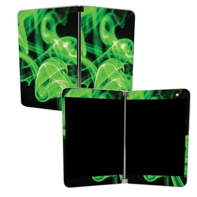 MIGHTY SKINS MightySkins Skin for Microsoft Surface Duo - Green Flames | Protective, Durable, and Unique Vinyl Decal wrap Cover | Easy to Apply, Remove, and Change Styles | Made in The USA