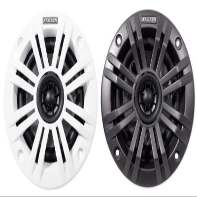 Kicker KM4 4-Inch (100mm) Marine Coaxial Speakers with 1/2-Inch (13mm) Tweeters, 2-Ohm, Charcoal and White Grilles (Renewed)