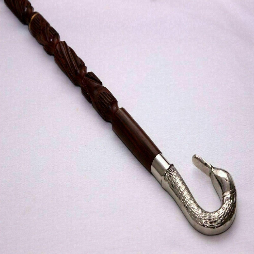 PIRU Handmade Designer Wooden Shaft Brass Swan Design Handle