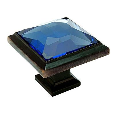 PJS Hardware 5883ORB-BL Oil Rubbed Bronze & Blue Glass Square Cabinet Knobthe Best!